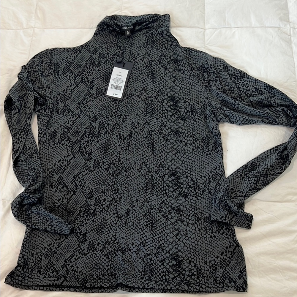 Black and Gray Snake Print Turtleneck Top